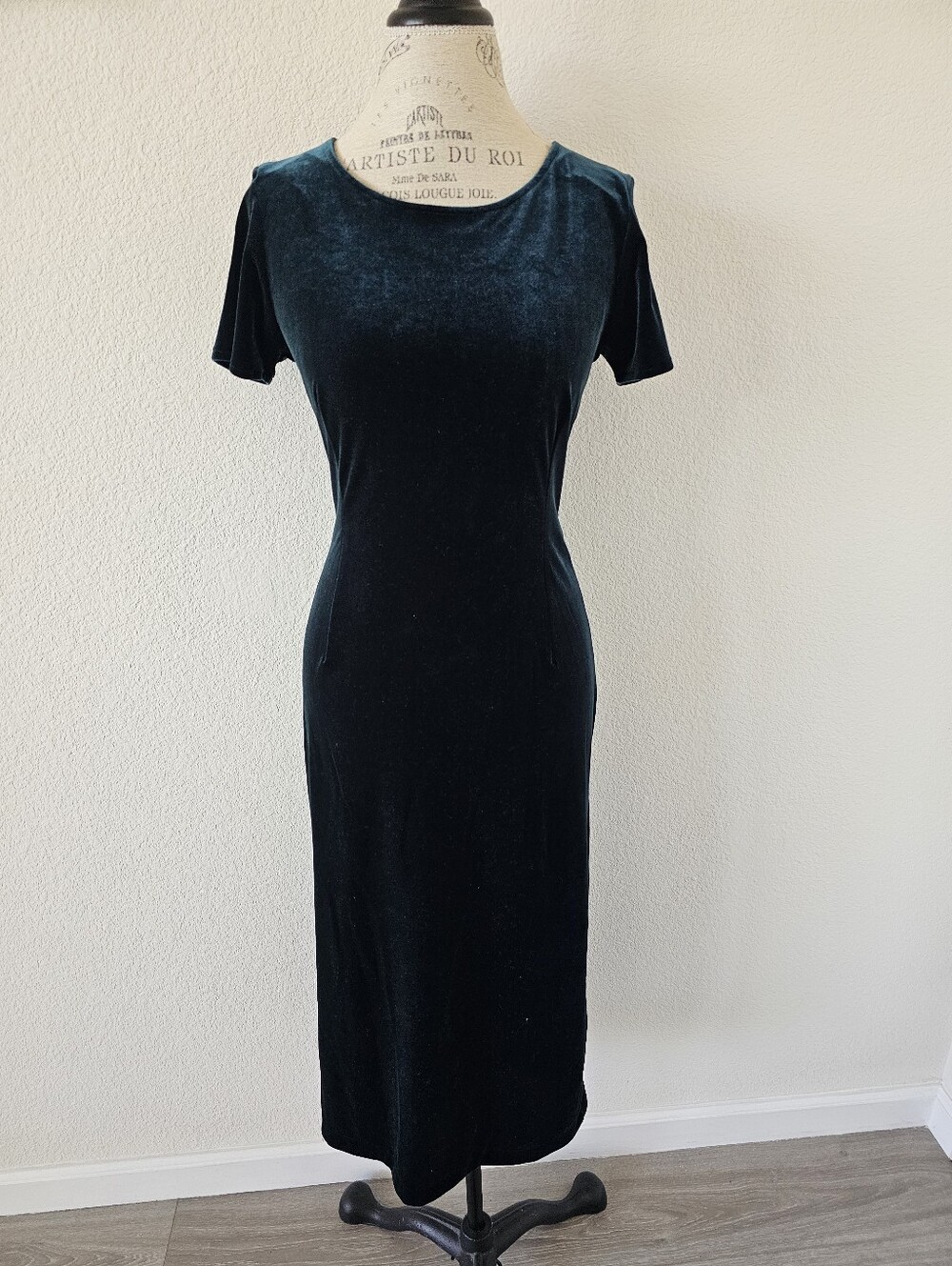 Vintage 90s Hillard & Hanson Velvet Maxi Dress Teal Green Column Gown Size 4